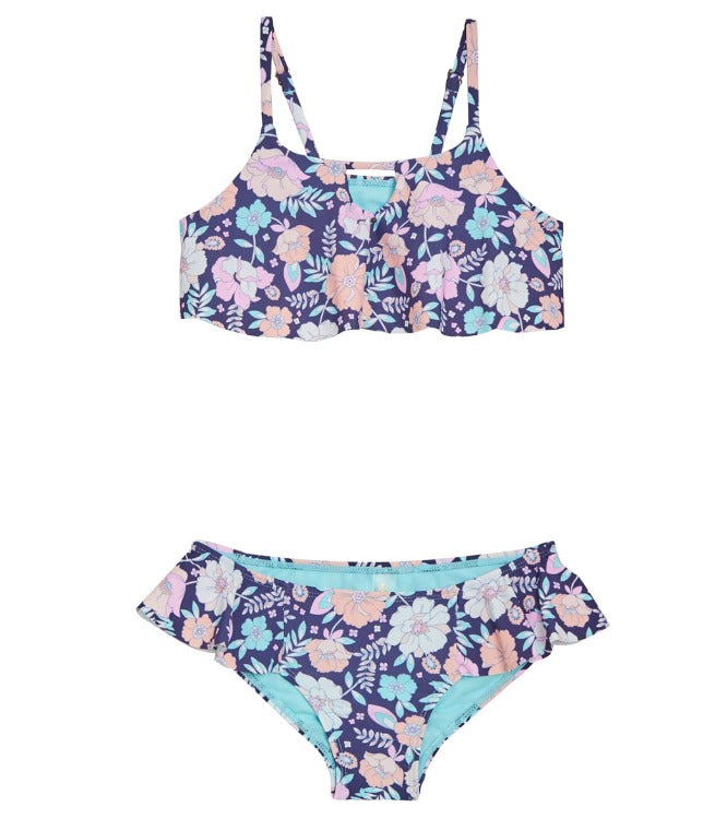 Hit the beach in style with the Raisins Girls Cayucos Bikini Set! This funky two-piece has adjustable straps and removable cups for a comfy fit, and its basic black and floral print colors will have your mini-me looking totally beach-chic. Now you two can be the coolest couple watching the waves together, aka the ultimate surfer girl dream team! Let's hit the beach!    J740013 / J740713