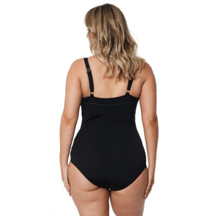 Look good and feel good poolside in this Active V-neck One Piece! With supportive underwire and adjustable straps, you'll be comfy and ready for laps. The chlorine resistant, 100% Polyester fabric keeps its shape after every dip, and the regular leg line provides modest coverage. Perfect for ladies with an DD/E cup size, this is the bathing suit for your next big plunge!