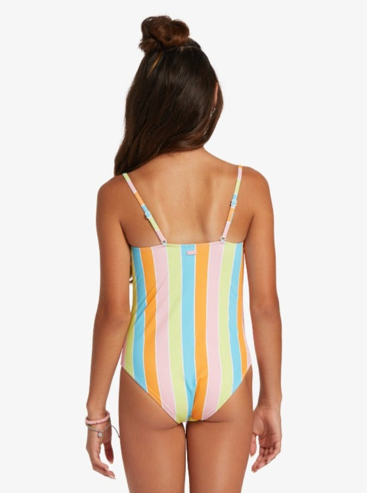 Dive into summer with the Last In Paradise Girls 4-16 One Piece! Crafted from recycled swim fabric and boasting chlorine‑resistant color, this stylish one‑piece is ready to make waves at the pool party. The armhole gathering detail adds extra chill to this relaxed yet cool look. So don't wait--jump in and get ready to make a splash!