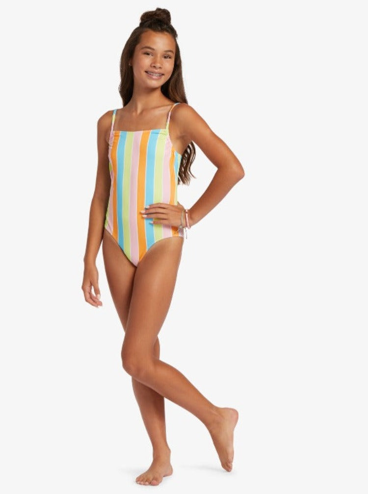Dive into summer with the Last In Paradise Girls 4-16 One Piece! Crafted from recycled swim fabric and boasting chlorine‑resistant color, this stylish one‑piece is ready to make waves at the pool party. The armhole gathering detail adds extra chill to this relaxed yet cool look. So don't wait--jump in and get ready to make a splash!