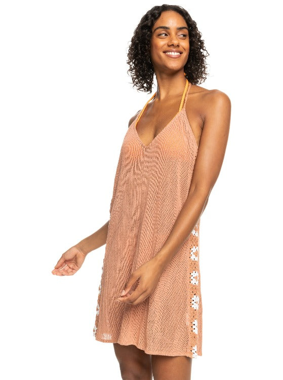 Hippy chic 70's or 90's fashion and style fans unite! Tap into your retro vibes with this cool crochet halter dress styled with woven details on the sides. Boho babes will love to layer it over your favorite bikini, or a fitted mini for a look that rocks any occasion     Women's Crochet Dress  Regular fit  V-neck  Halter dress with crochet tape at side  100% Cotton