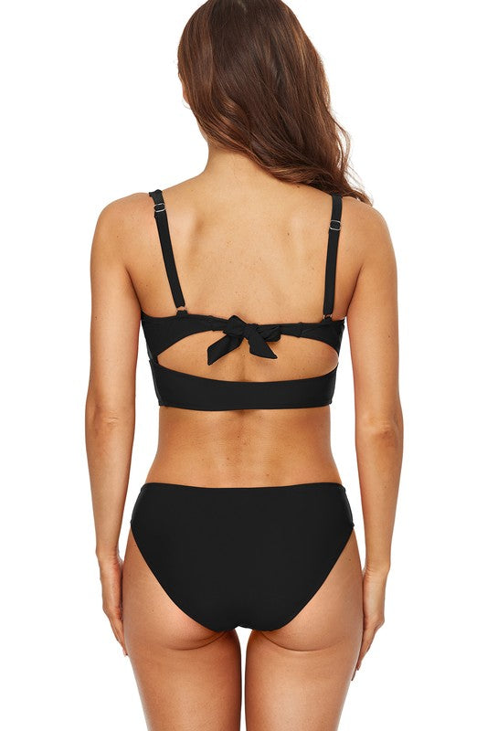 Jump into summer with this adorbs Ruched Top Bikini! Featuring a tie-back with adjustable straps and a flattering fit for gals up to a D cup, this sexy number will make you feel totally ready to rock’n’roll! Plus, the classic bikini bottoms and square neck crop top will ensure you look glam AF. It's like the perfect summer suit was made just for you!