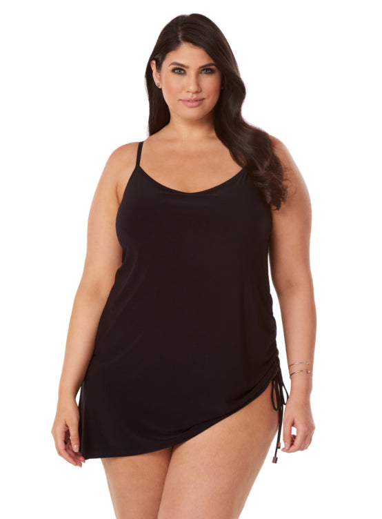 The Magicsuit Brynn Swimdress is your secret weapon for seductive summer style. The adjustable straps ensure comfort and cup-shirring and an underwire provide a secure fit. Plus, the tie-embellished top layer artfully conceals for a stunning silhouette with no unwanted bulk. Get ready to take your beach look to the next level!