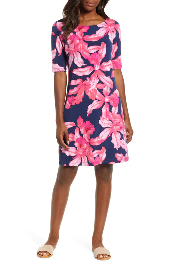 Tommy Bahama Orchid Dress  Light and a touch of paradise! This dress is the perfect addition to your summer wardrobe lightweight and polyester making it that dress you throw into your suitcase and it doesn't wrinkle! 