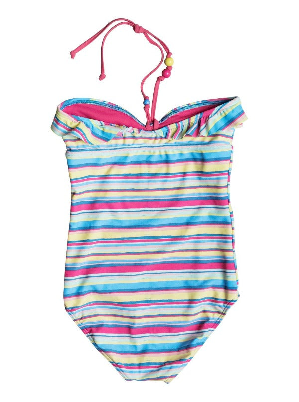 Head to the beach in style with our Island Tiles One Piece! This ultra-cute girls' halter one piece is adorned with ruffles and bead details, giving it serious beach-babe vibes. Its tie-back neckline and beaded strap give it an added touch of sass, while its mixed print keeps it chic. Dive into summer with this fun-filled bathing BFF!    CRS68737