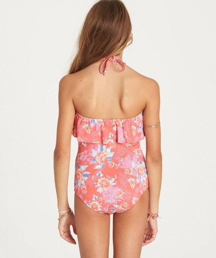 Treat your gal to a day full of fun in the sun with the Rosie Daze One Piece! Featuring a precious ruffle detail at the top, this one piece will make a splash with her friends. With its adjustable tie at the neck, she'll get the perfect fit for summertime frolicking all season long. And you can feel good knowing that this is made from 85% polyester and 15% elastane for lasting comfort!